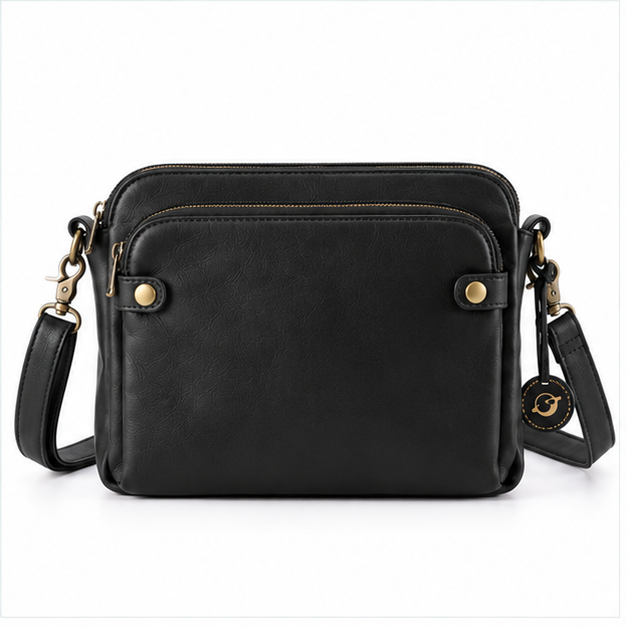 Classic Black Leather Crossbody Shoulder Bag-4