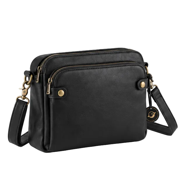 Classic Black Leather Crossbody Shoulder Bag