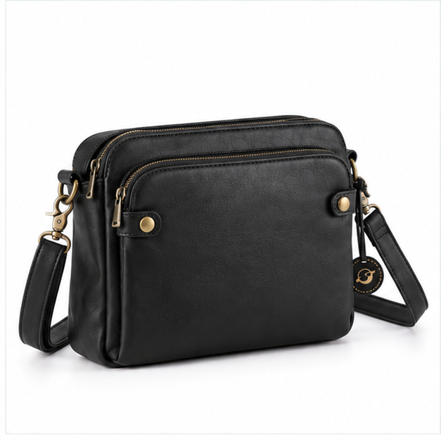 Classic Black Leather Crossbody Shoulder Bag-1