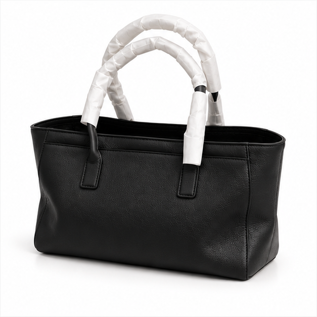 Black Textured Everyday Structured Tote Handbag-3