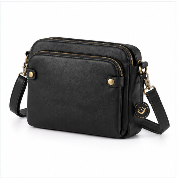 Classic Black Leather Crossbody Shoulder Bag-3