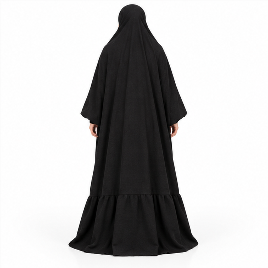 Elegant Black Jilbab With Ruffled Hem-4