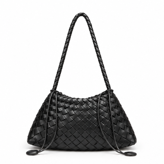 Black Woven Slouch Shoulder Bag-4