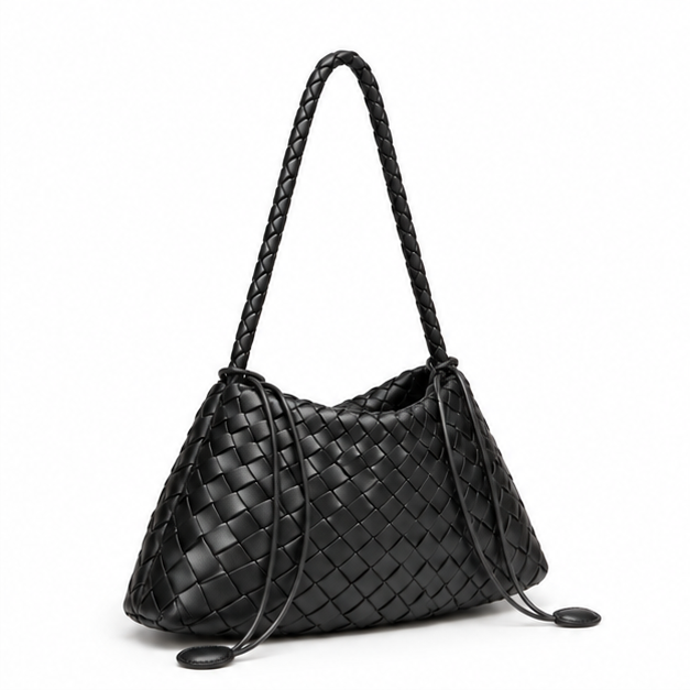 Black Woven Slouch Shoulder Bag-1