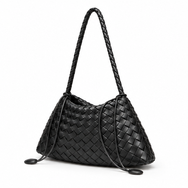 Black Woven Slouch Shoulder Bag-3
