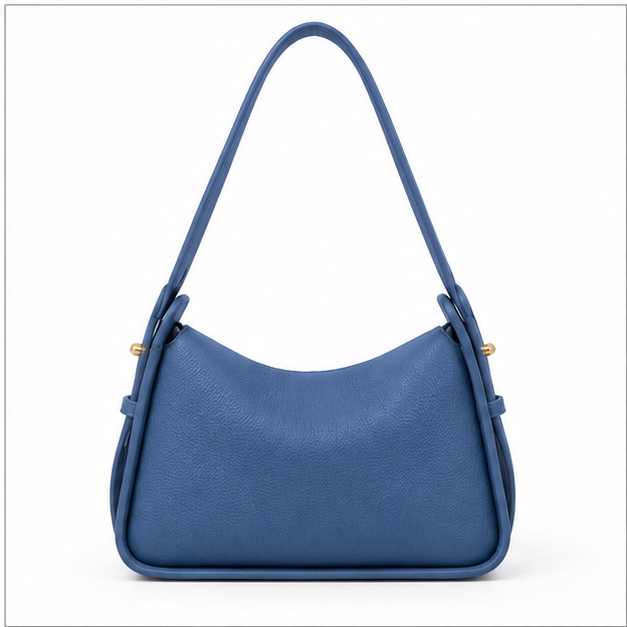 Blue Pebbled Leather Shoulder Hobo Bag-2