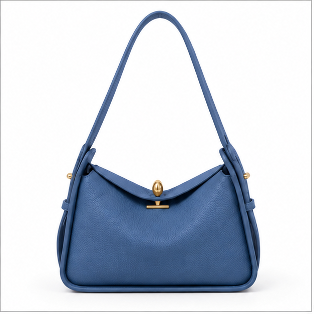Blue Pebbled Leather Shoulder Hobo Bag-4