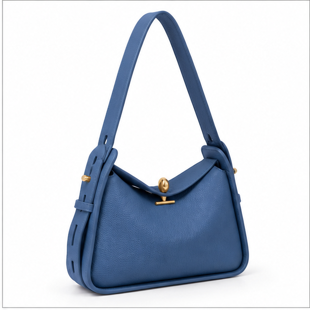 Blue Pebbled Leather Shoulder Hobo Bag-1