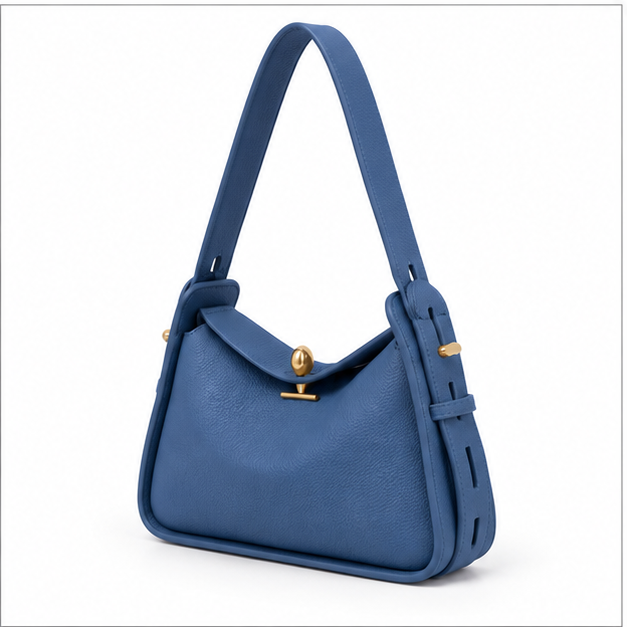 Blue Pebbled Leather Shoulder Hobo Bag-3