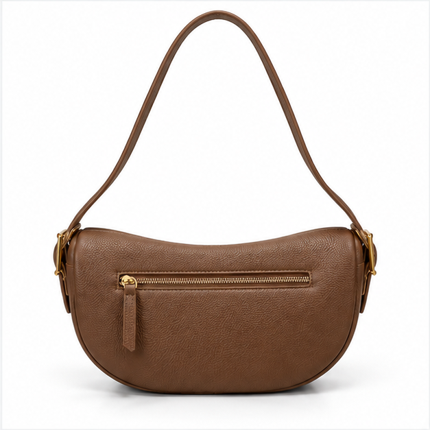 Brown Crescent Shoulder Bag With Buckle-3