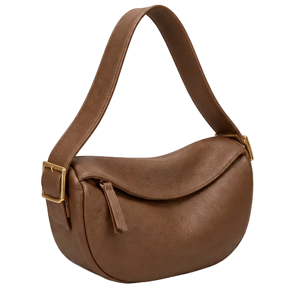 Brown Crescent Shoulder Bag With Buckle