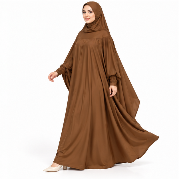 Elegant Coffee Flowing Full Length Jilbab-3