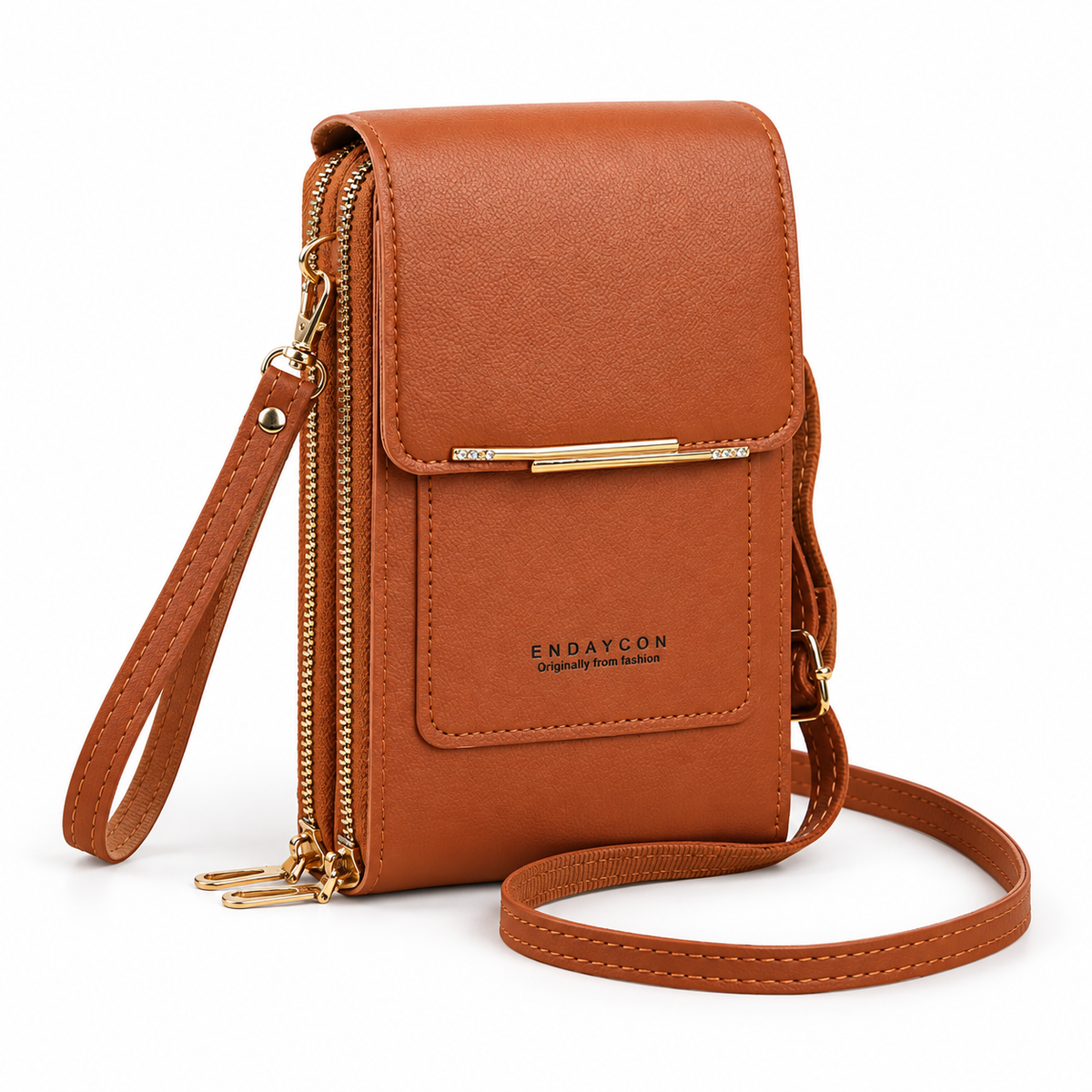 Caramel Brown Compact Crossbody Phone Bag-1