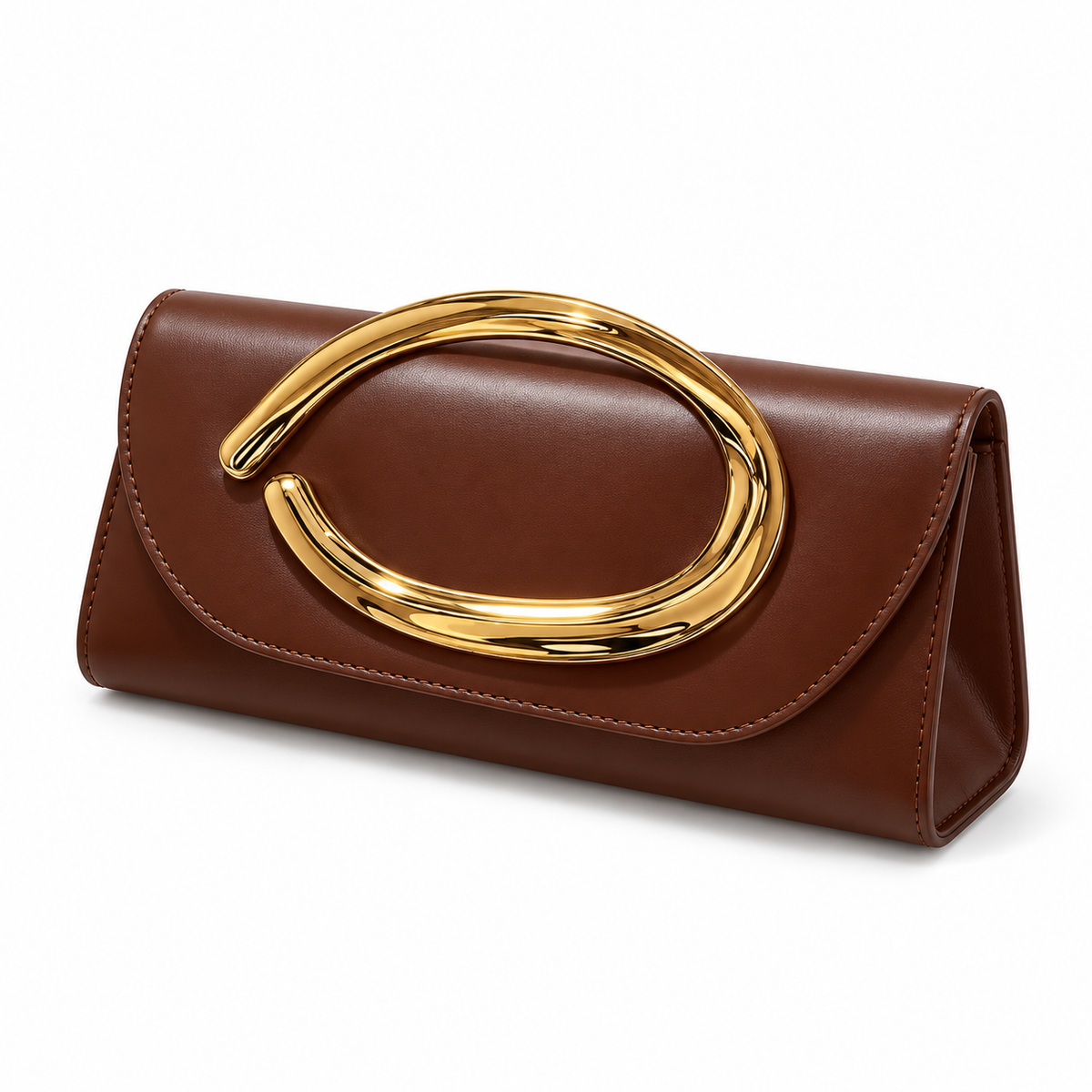 Chocolate Brown Clutch With Golden Loop-3