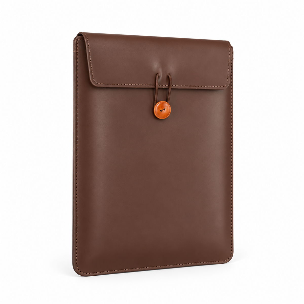 Brown Leather Laptop Bag Button Closure-1