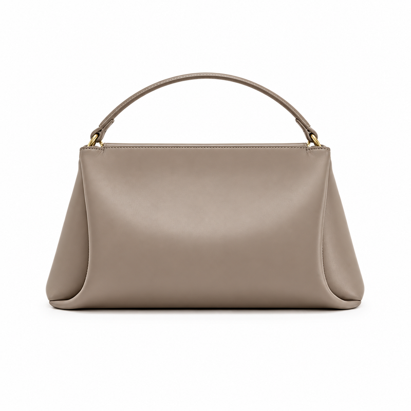 Elegant Taupe Satchel With Gold Clasp-2