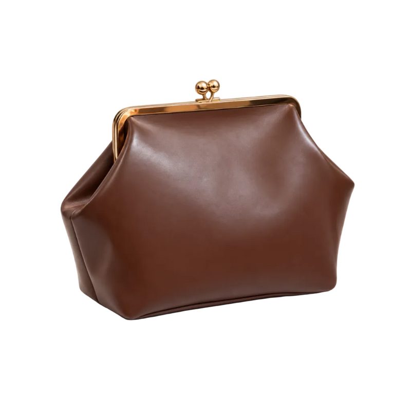 Chocolate Brown Vintage Kiss Lock Clutch-1