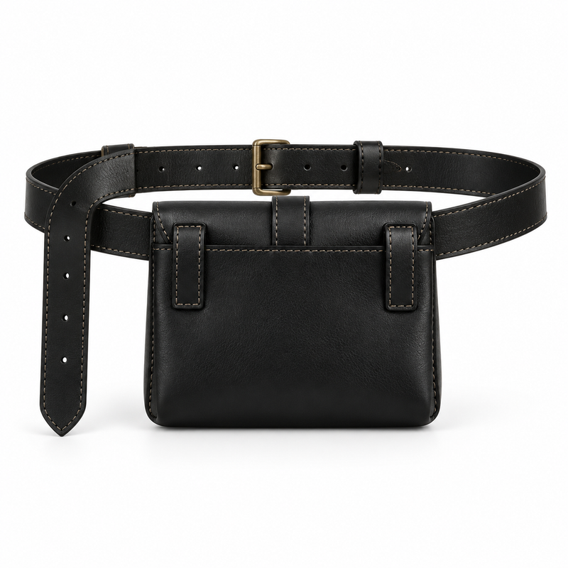 Vintage Black Studded Waist Belt Pouch-4