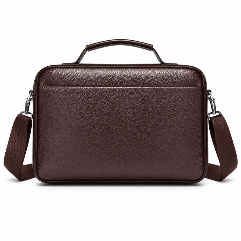 Classic Brown Leather Briefcase Shoulder Bag-2