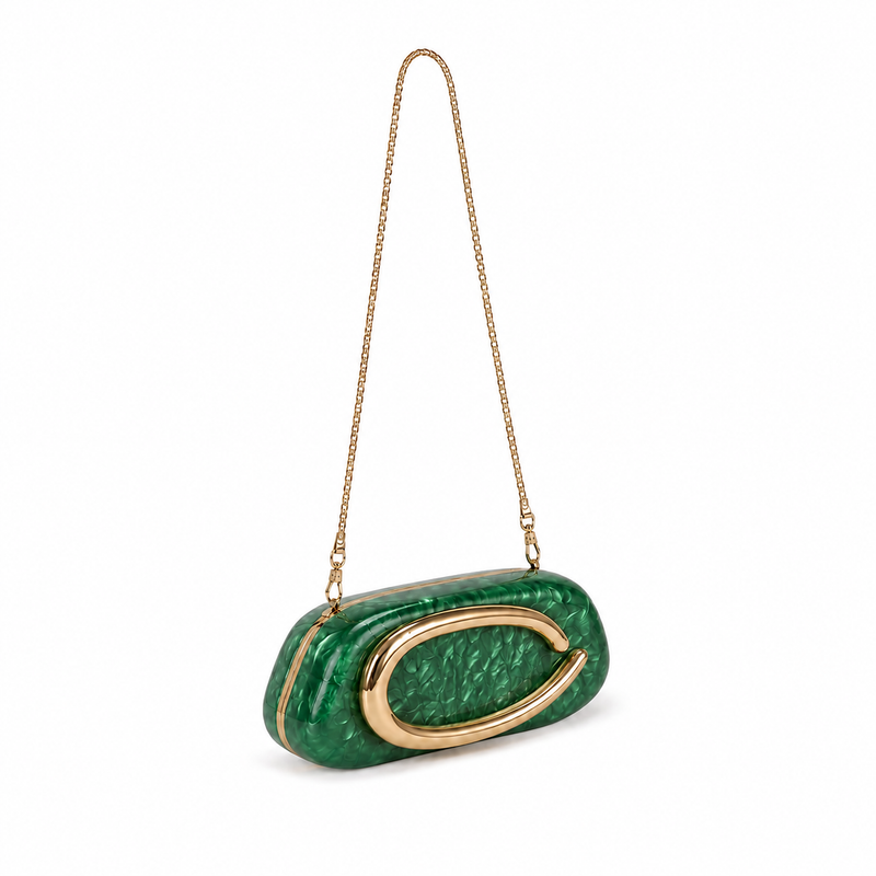 Green Marbled Acrylic Chain Clutch Bag-1