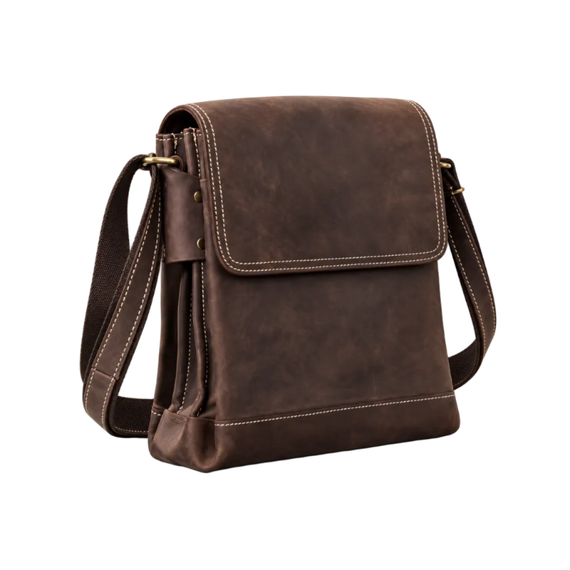 Vintage Brown Leather Messenger Shoulder Bag-1