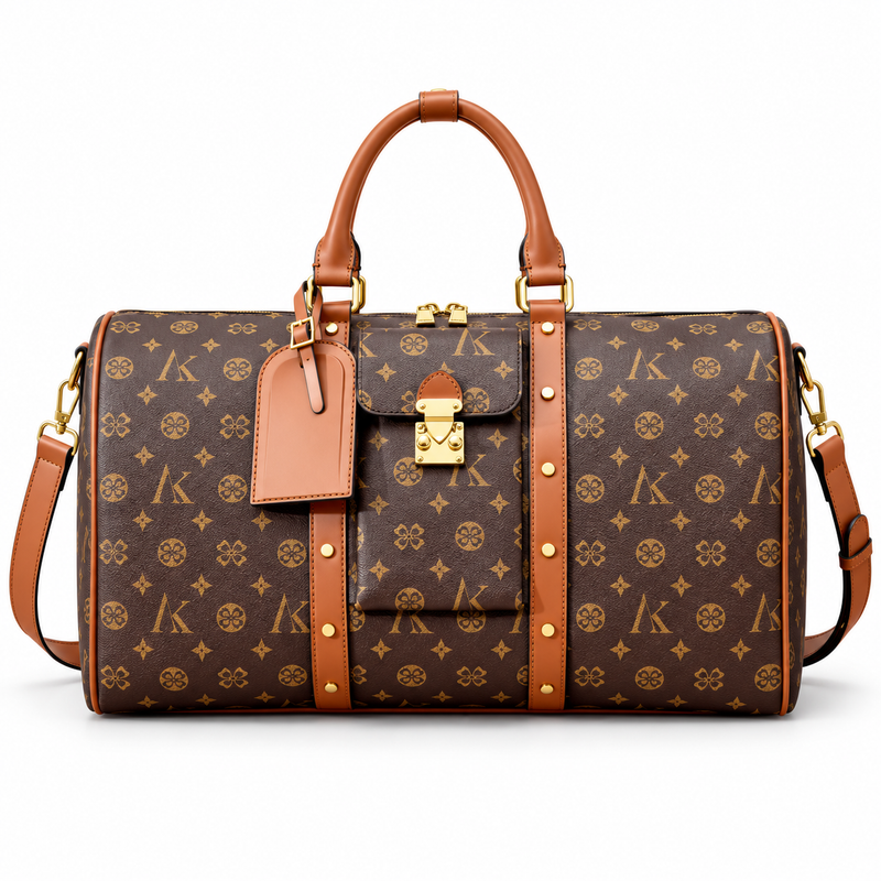 Classic Brown Monogram Leather Duffel Bag-4