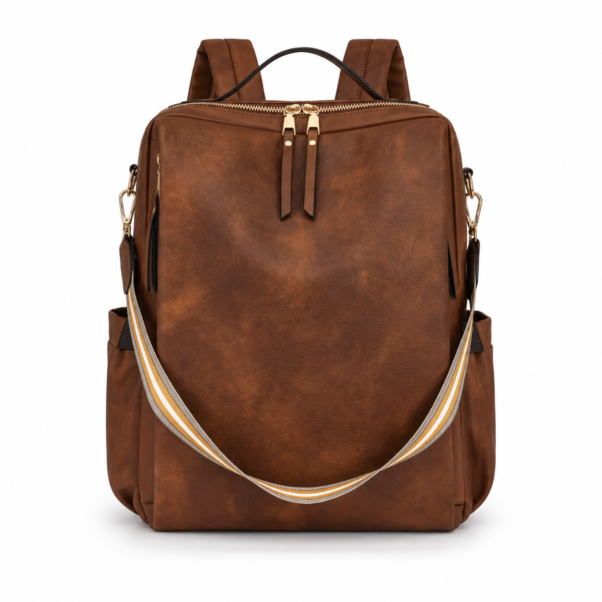 Brown Vintage Leather Convertible Backpack Bag-4
