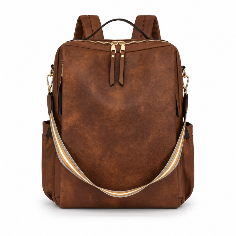 Brown Vintage Leather Convertible Backpack Bag-4