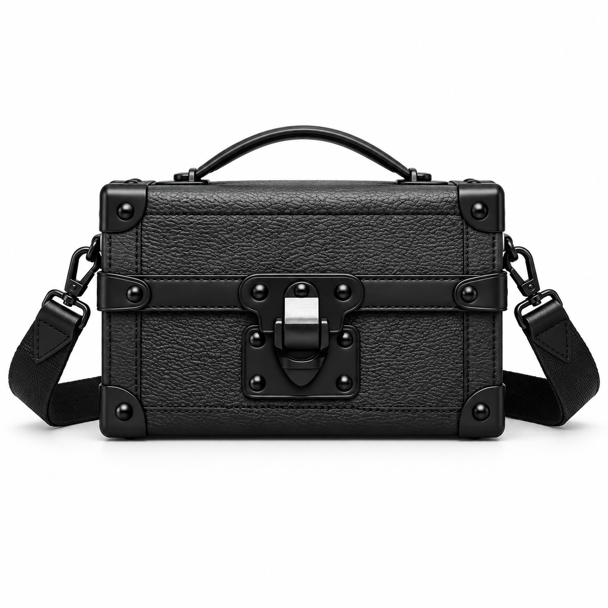 Black Vegan Leather Trunk Crossbody Bag-4