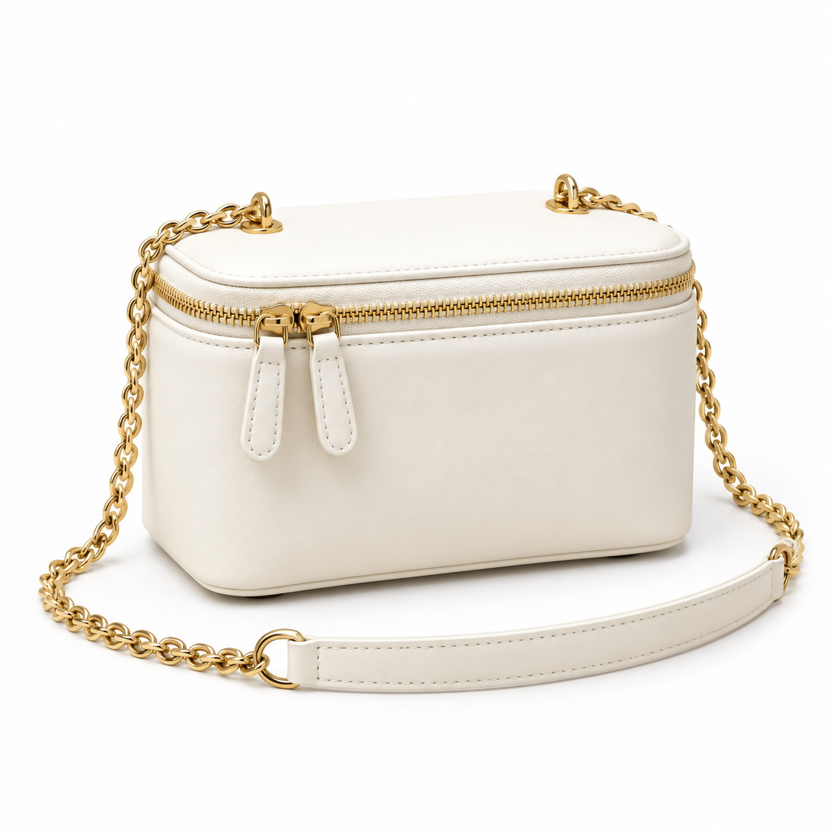 Ivory Vegan Leather Chain Crossbody Bag-1