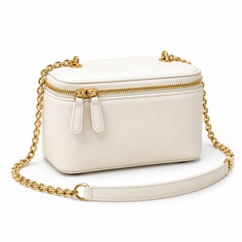 Ivory Vegan Leather Chain Crossbody Bag-1