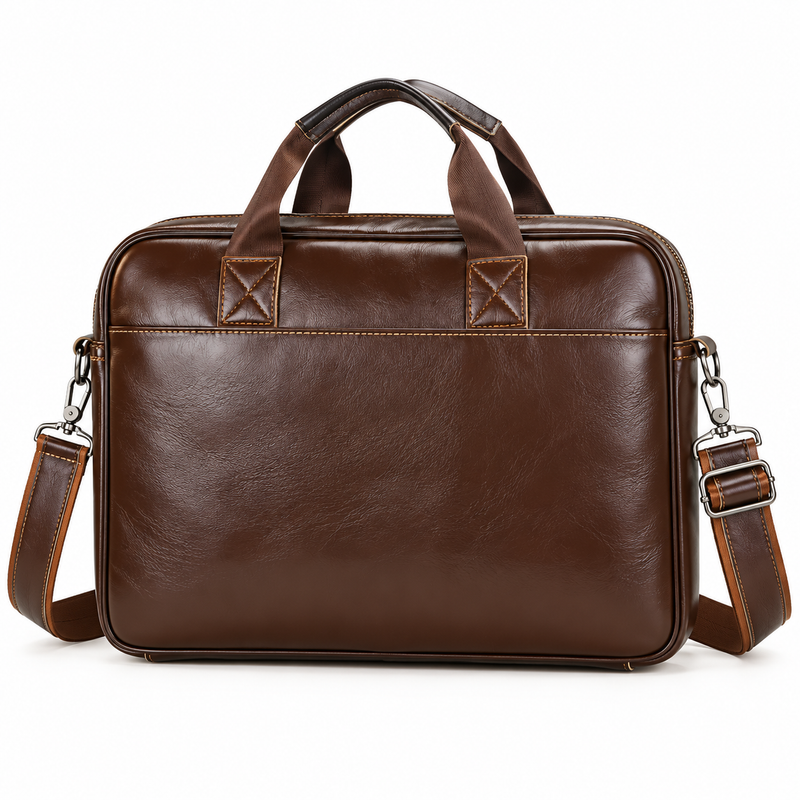 Classic Brown Leather Briefcase With Pockets-2