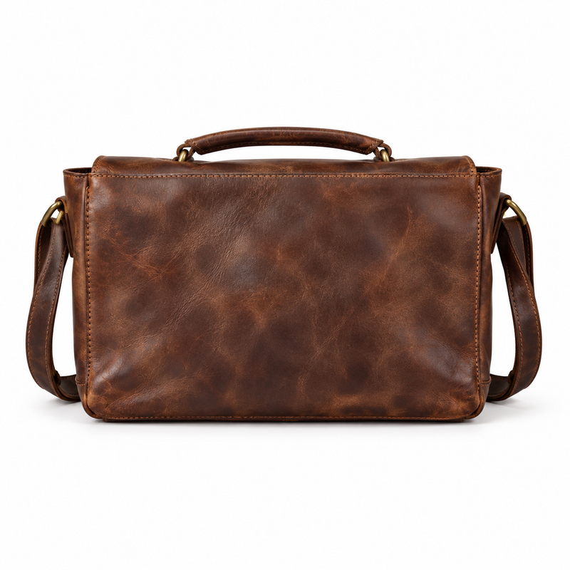 Vintage Coffee Brown Leather Satchel Bag-2