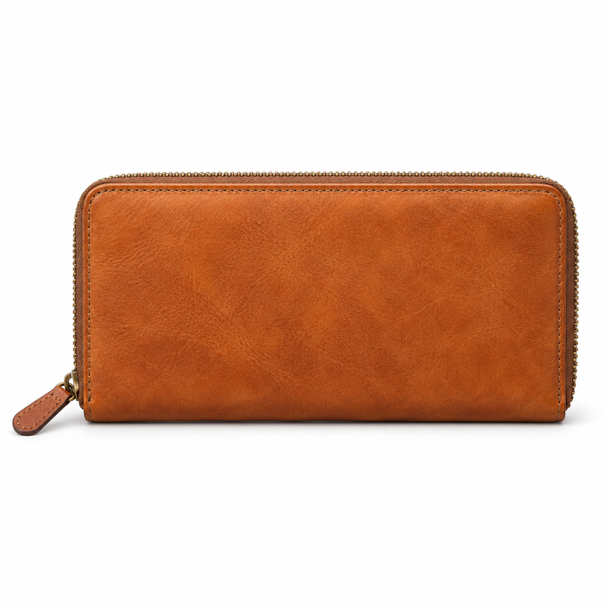 Cognac Tan Brown Leather Zipper Wallet-3