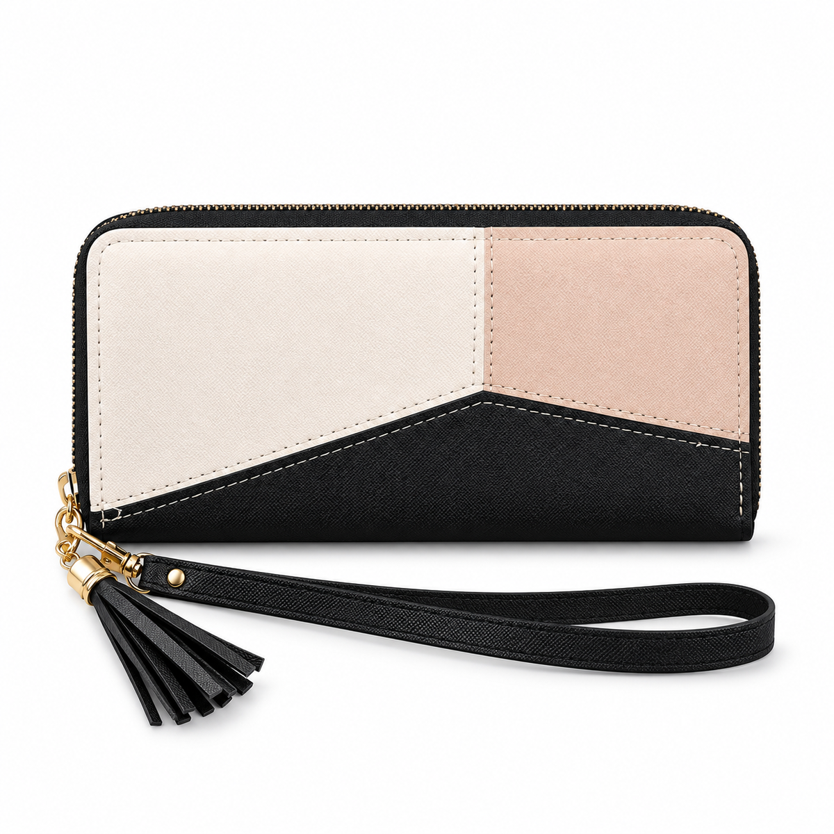 Blush Cream Geometric Tassel Wristlet Wallet-4