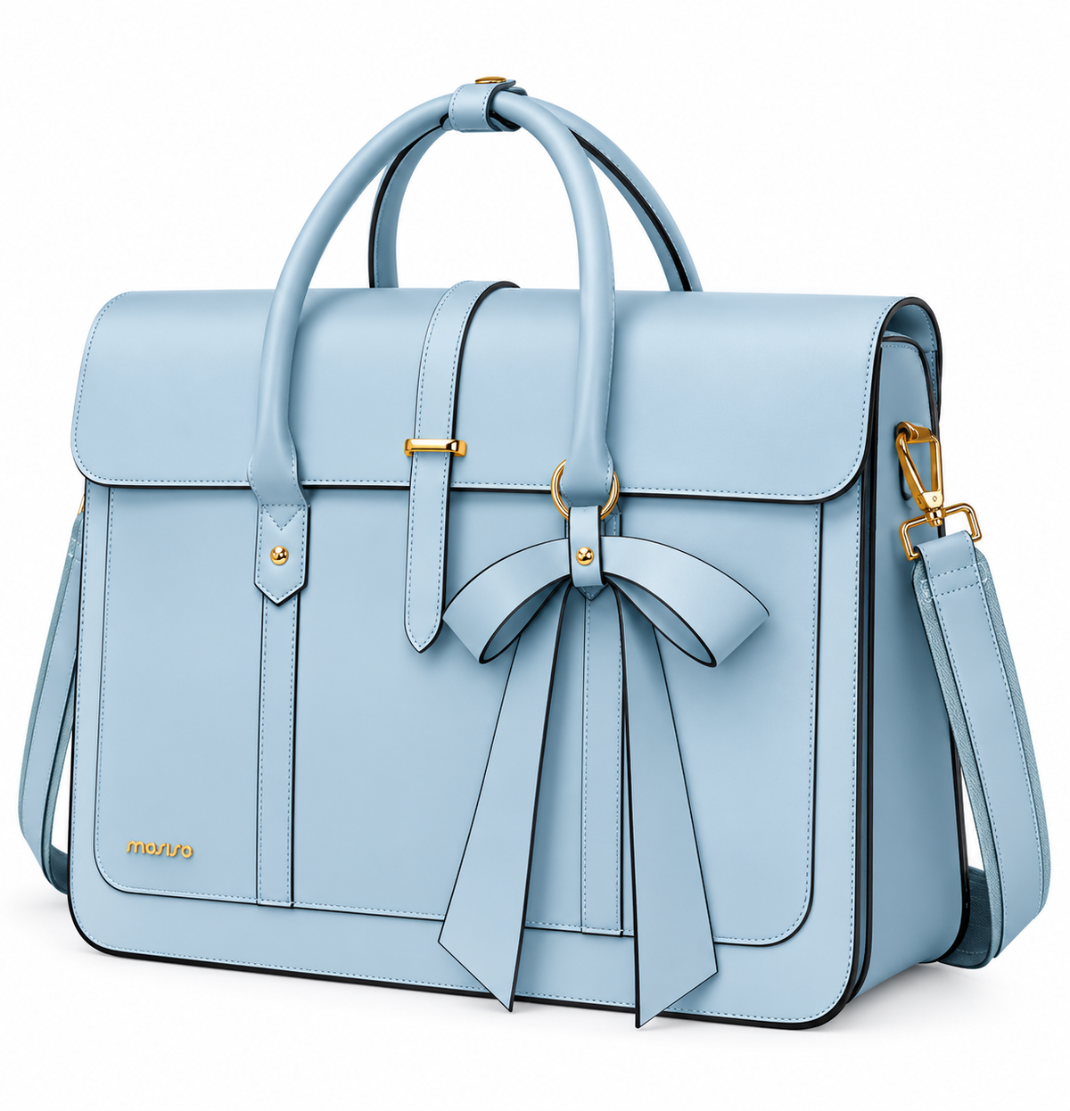 Powder Blue Bow Leather Laptop Bag-3