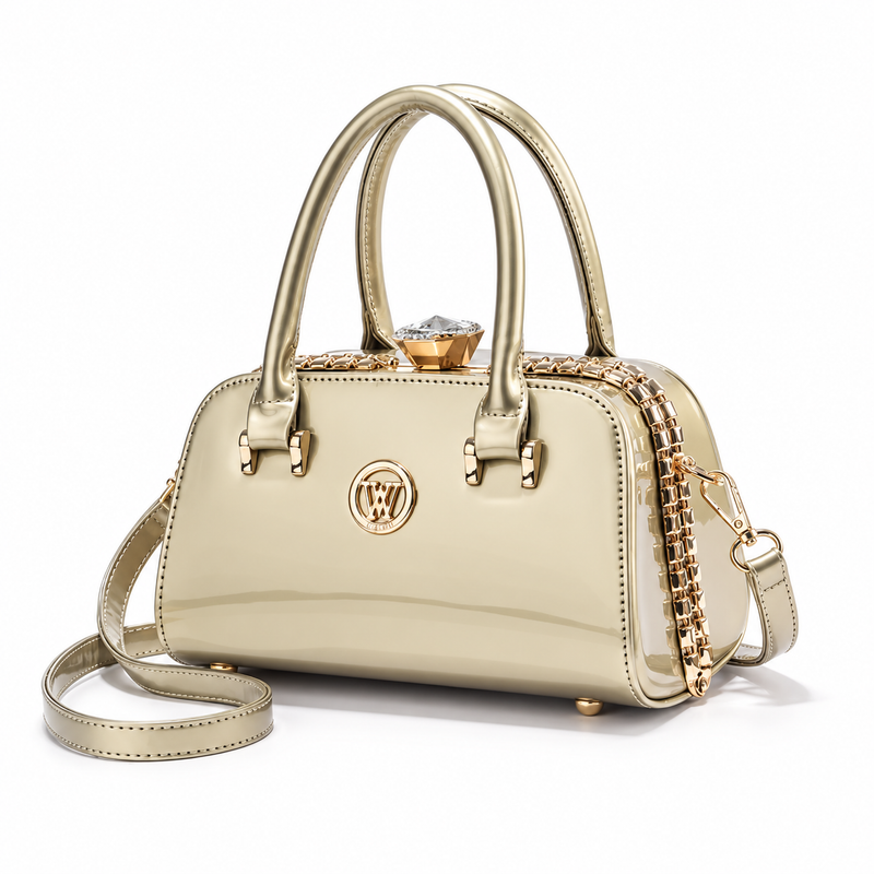 Champagne Gold Handbag With Crystal Clasp-4