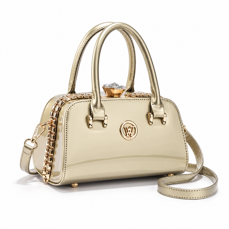 Champagne Gold Handbag With Crystal Clasp-1