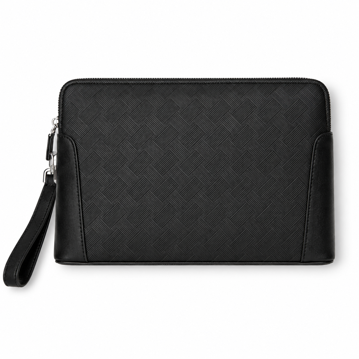 Men’s Black Textured Leather Wristlet Clutch Bag with Zipper-3