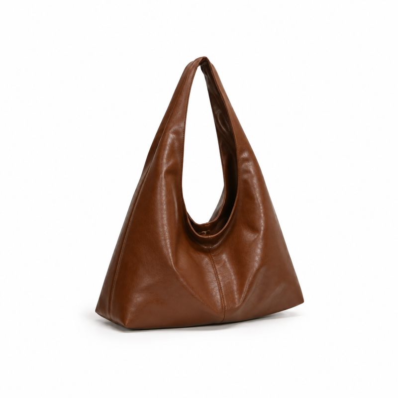 Brown Slouchy Leather Hobo Shoulder Bag-1