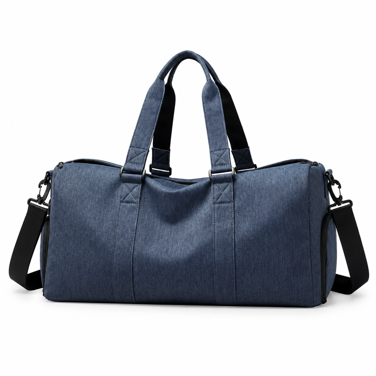 Classic Blue Leather Travel Duffel Bag
