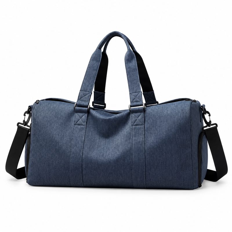 Classic Blue Leather Travel Duffel Bag-2