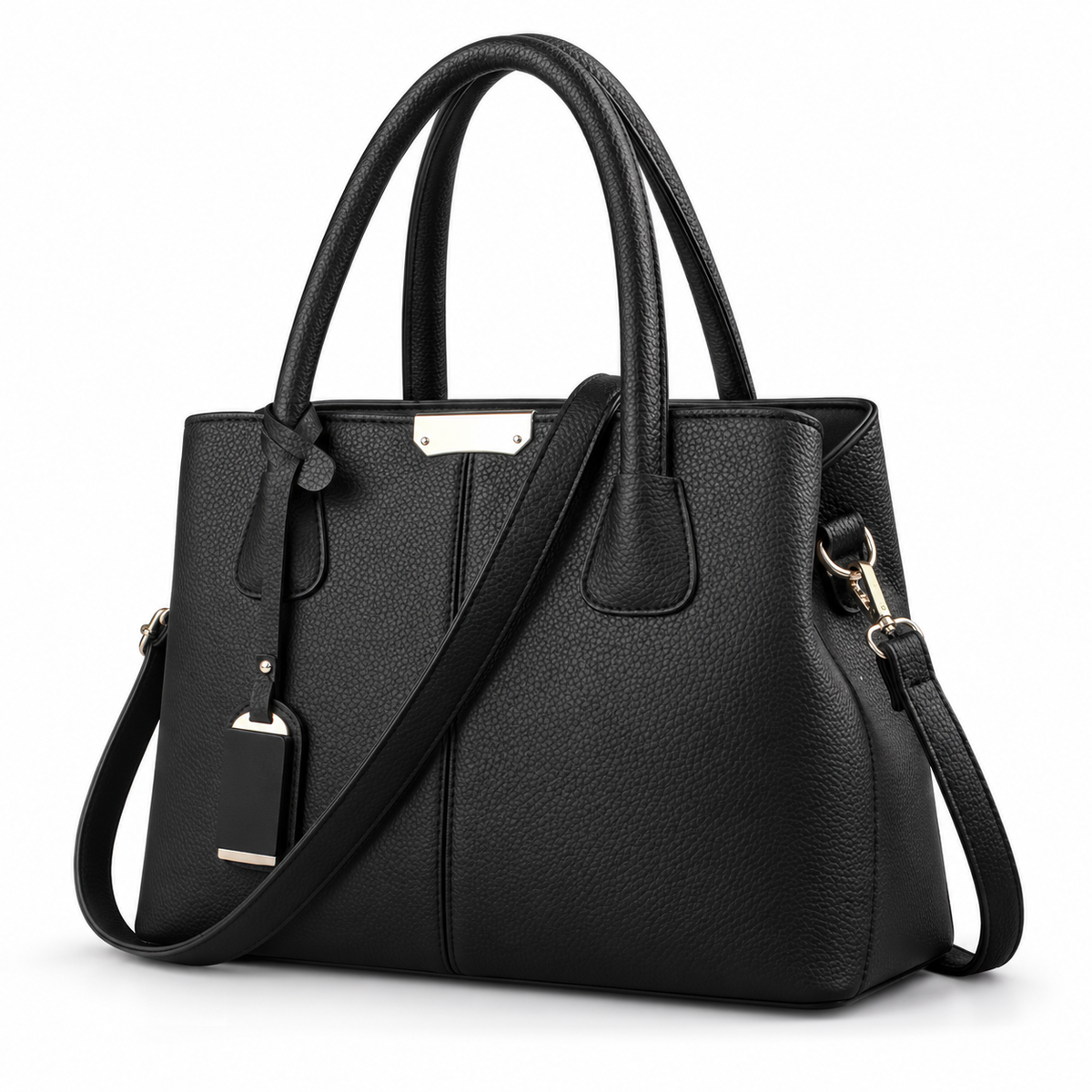 Classic Black Textured Tote Shoulder Bag-3