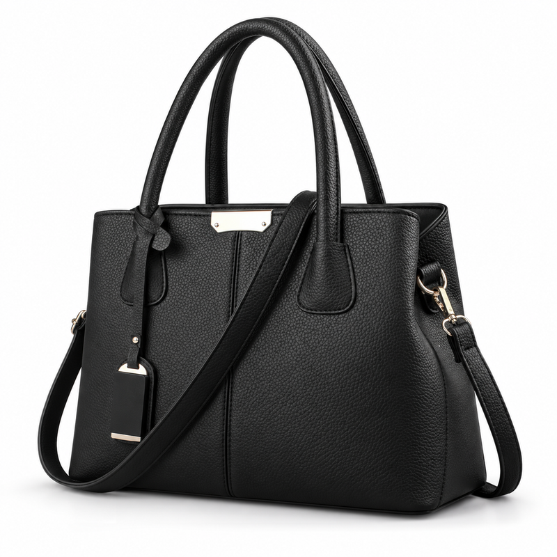 Classic Black Textured Tote Shoulder Bag-3
