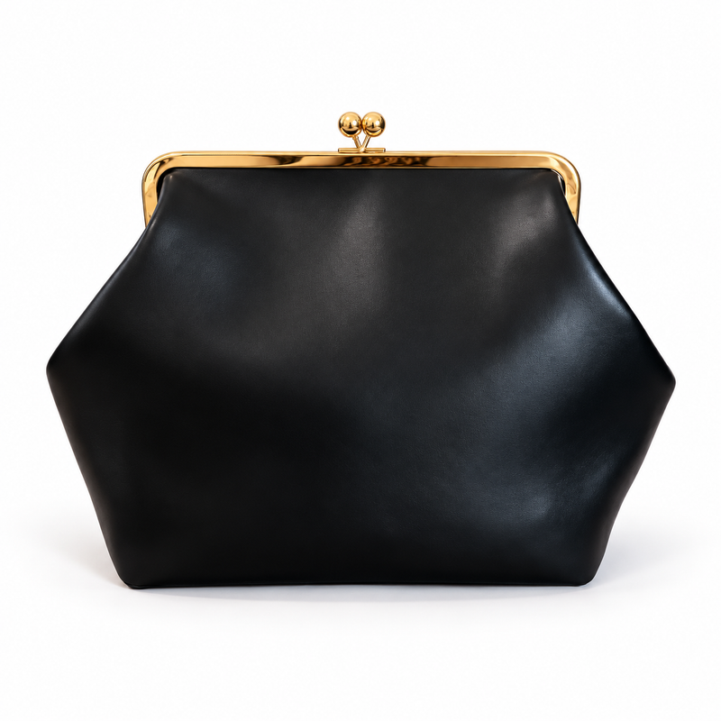 Elegant Black Clutch With Golden Clasp-4