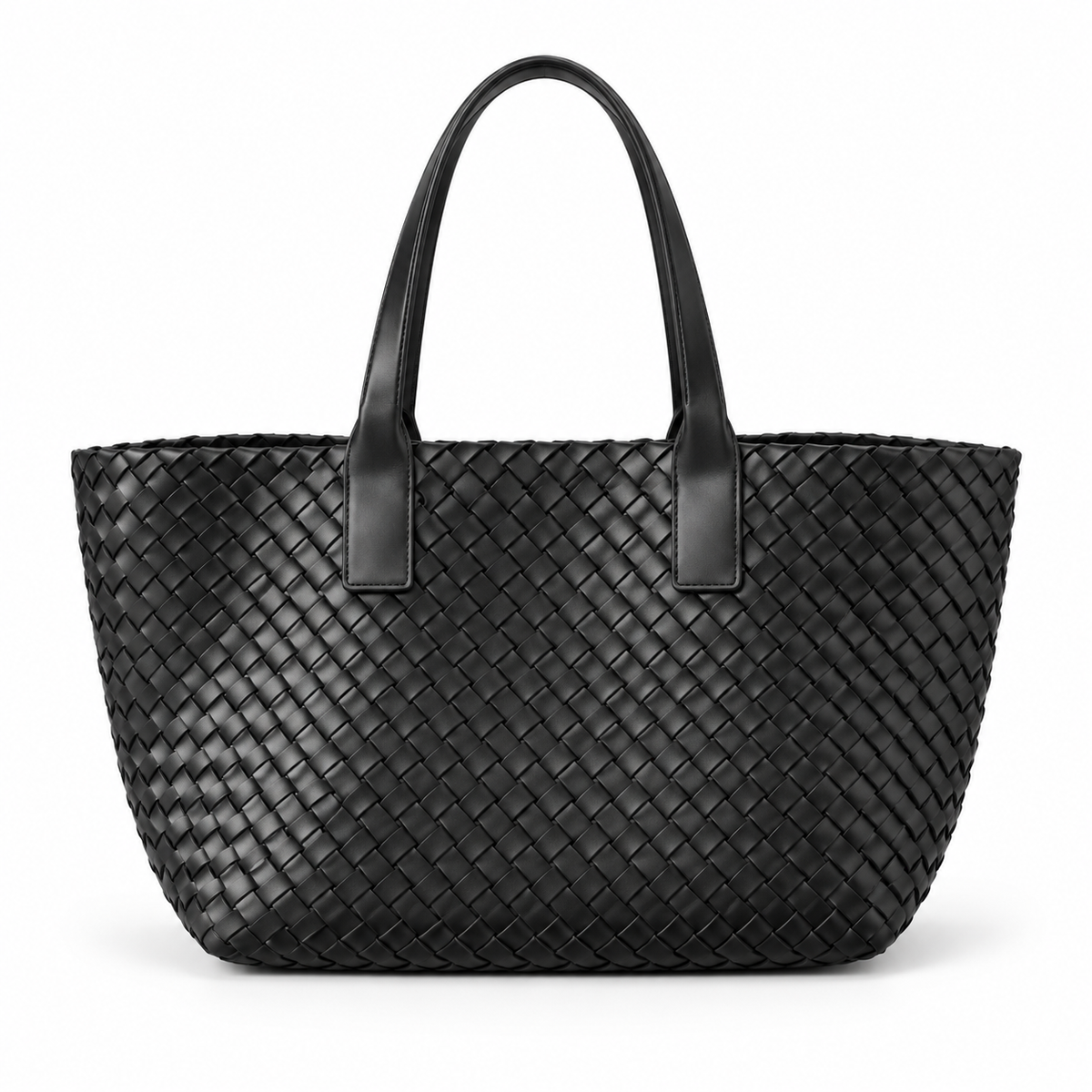 Elegant Black Woven Shoulder Tote Bag