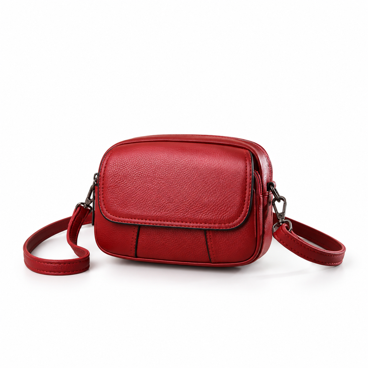 Burgundy Textured Compact Crossbody Shoulder Bag