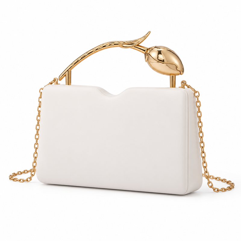 Ivory Vegan Leather Tulip Handle Bag-3