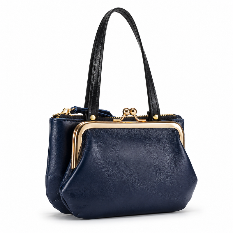 Navy Blue Kiss Lock Clutch Bag-1