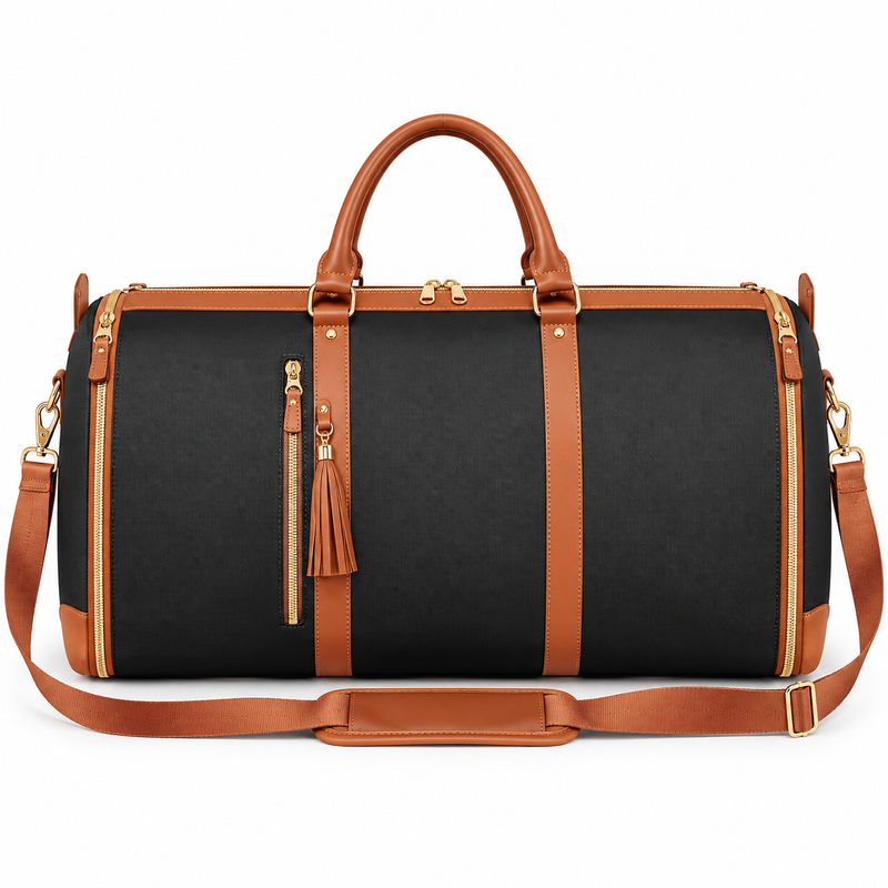 Black Brown Convertible Garment Overnight Bag-4